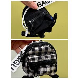 BAGGU Mini Backpack Bag Charm Bundle of 2 Black Gingham Purse Clip NEW